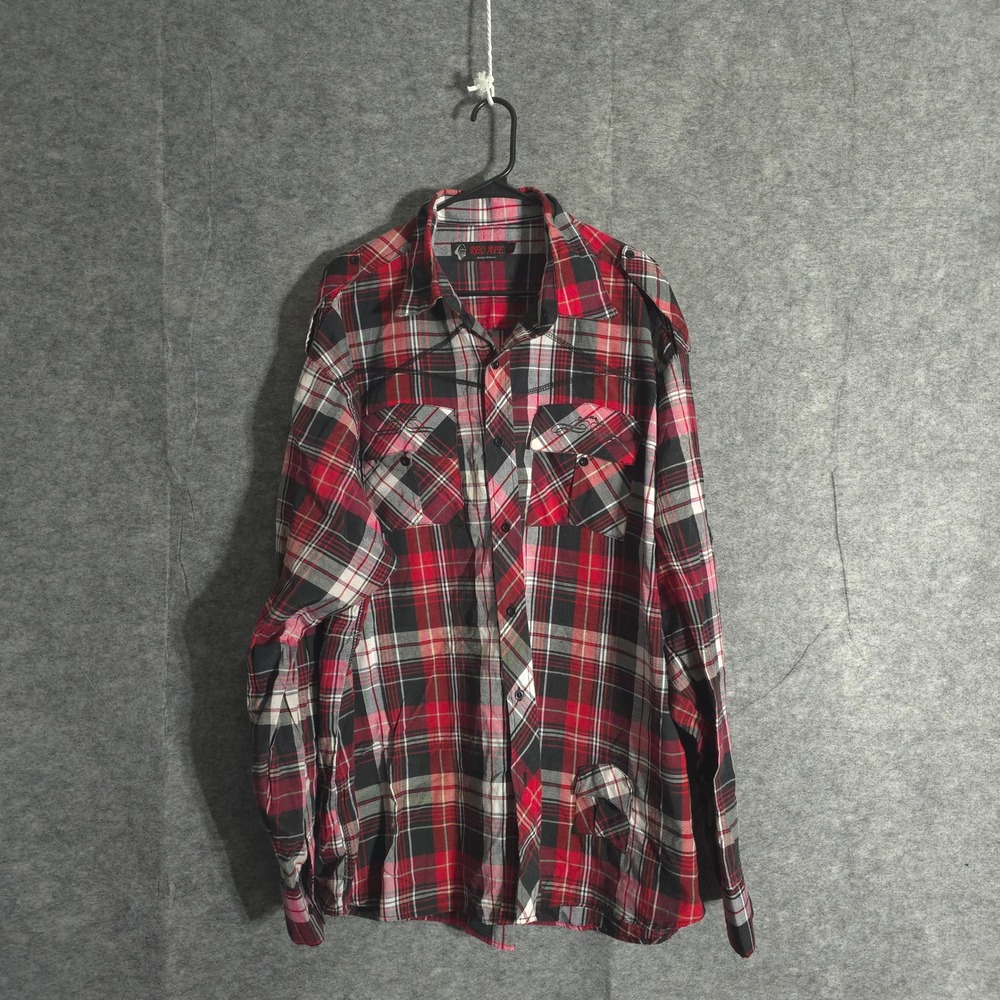 Red Ape Jeans Company Shirt Mens 3XL Red Black White Plaid Long Sleeve Button Up